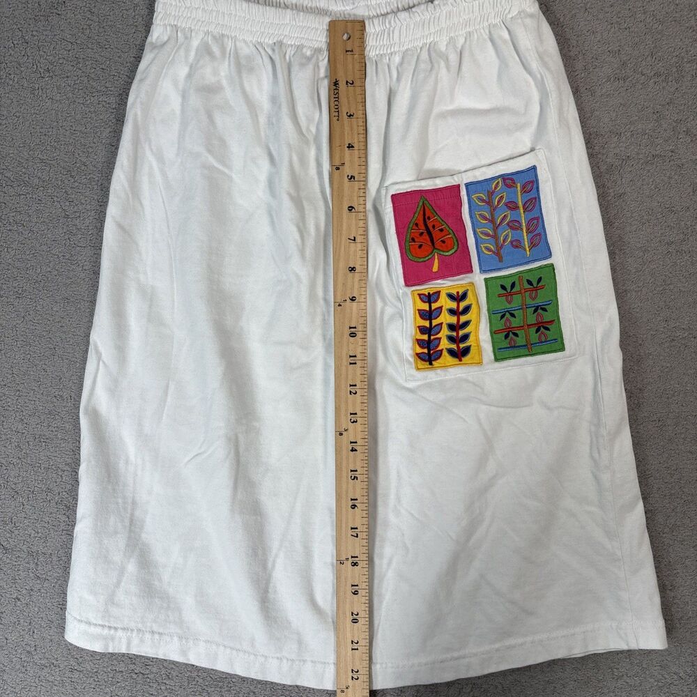 Michael Simon Lite Skirt Women's Size S White‎ Embroidered Leaf Patchwork Pocket - Picture 6 of 10